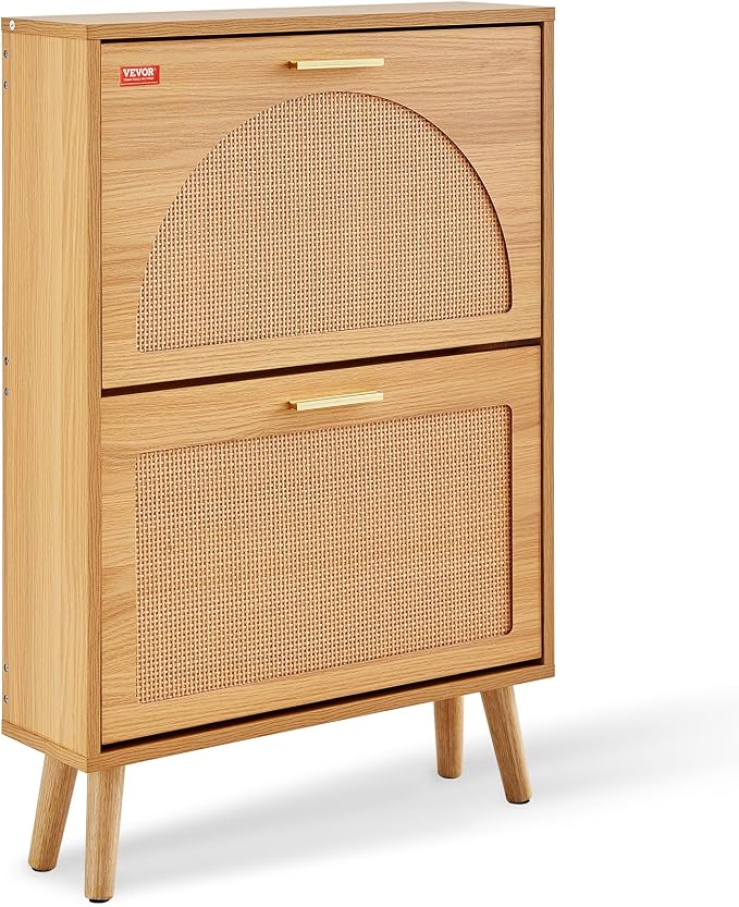 VEVOR Shoe Cabinet with 2 Flip Drawers, Shoe Storage Cabinet for Entryway, Free Standing Shoe Storage Organizer with Rattan Doors for Heels, Boots, Slippers in Hallway, Living Room by VEVOR