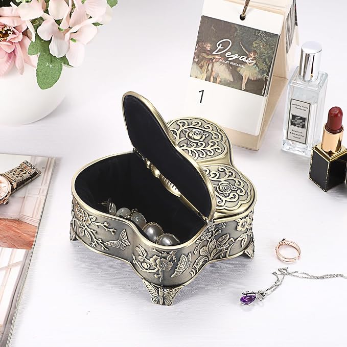 Hipiwe Antique Metal Jewelry Box Butterfly Shape Jewelry Storage Organizer Vintage Trinket Box Treasure Chest for Ring Earrings Necklace Decorative Keepsakes Box, Bronze, Large - Image 5