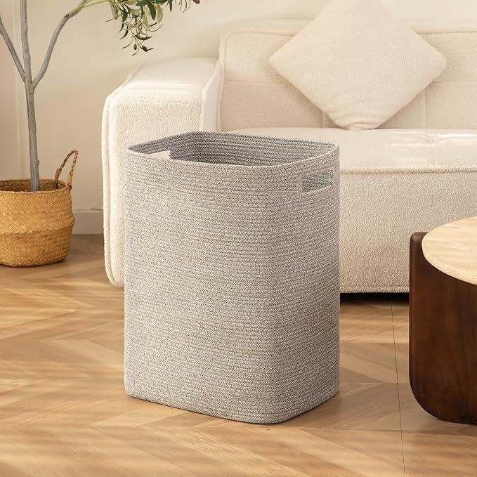 OIAHOMY Laundry Hamper, Laundry Basket，Rectangle Cotton Storage Basket with Handles, Large Blanket Basket for Living room, Woven Decorative Storage for Toys,Clothes,Pillows-16x13x22in-Grey variegated - Image 2