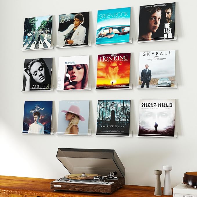Gotega 12 Pack Vinyl Record Shelf Wall Mount, 12 inch Album Record Holder Display, Clear Acrylic Floating Shelves for Wall, Suitable for Bedroom, Living Room, Magazine Shelf, Kids Bookshelf, etc - Image 2