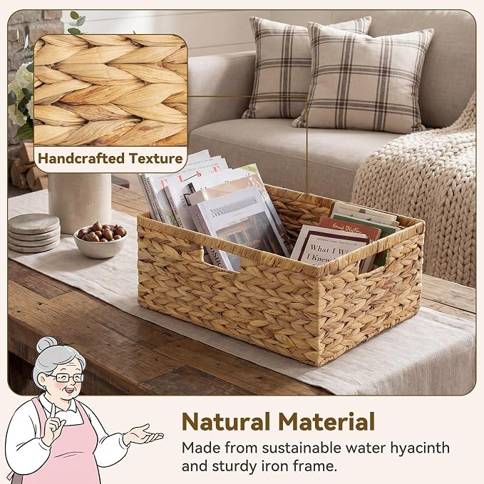 GRANNY SAYS Wicker Storage Baskets for Shelves, Extra Large Water Hyacinth Wicker Basket, Woven Baskets for Storage, Rectangular Shelf Baskets with Handles for Pantry Shelves,1-Pack - Image 3
