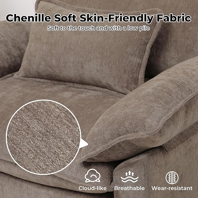 Oversized Accent Chair,Modern Chenille Cloud Sofa Chair with Deep Seat,Upholstered Armchair with Extra Thick,Comfy Accent Chair Reading Chairs for Living Room Bedroom Apartment Brown