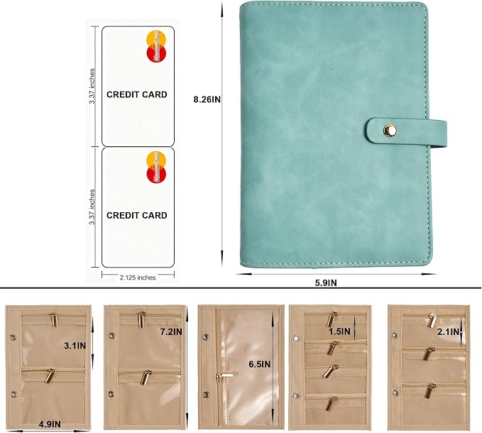 Travel Jewelry Binder Organizer Ring Binders - Jewelry Boxes PU Leather Case with Zipper Velvet Jewelry Pouch Bags for Daily Use & Gifting - Mint Green - Image 5