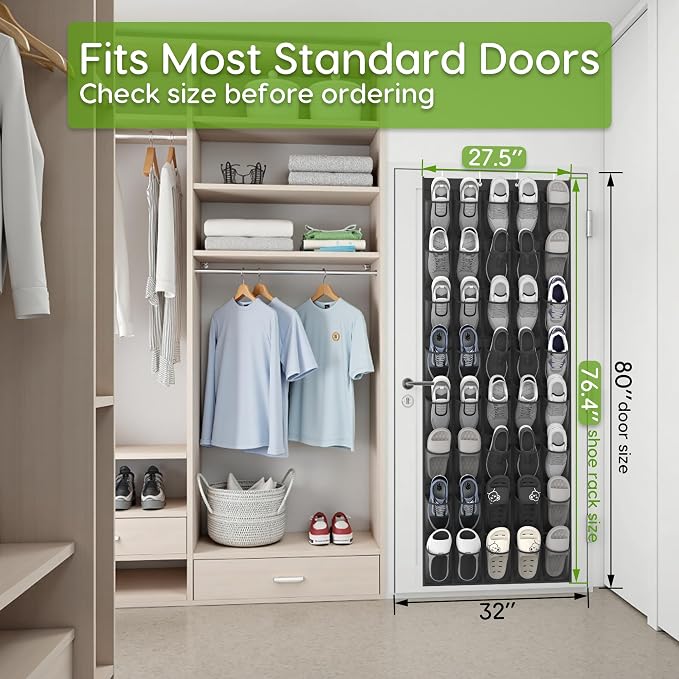 Unjumbly Over the Door Shoe Organizer with 40 Large Breathable Mesh Pockets, Space Saving Shoe Holder, Hanging Shoe Rack for Entryway Bedroom Closet Storage (Black, 80 Pockets) - Image 4