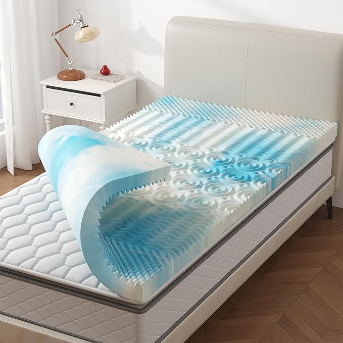 2 Inch 5-Zone Cooling Gel Memory Foam Mattress Topper Full, Pressure Relief for Back & Hip Pain, Soft Reversible Pad for Dorm RV Camping, CertiPUR-US Certified, Blue