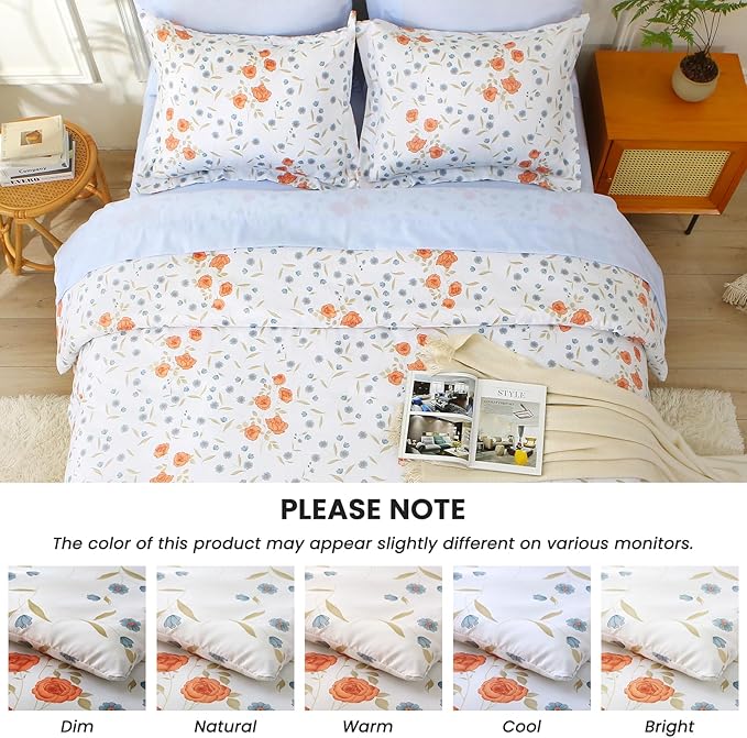 MUXHOMO Orange Blossom Bed in a Bag King 7 Pieces, King Comforter Set Reversible Botanical Flowers Design, Ultra Soft & Breathable Bedding Sets with Comforter, Sheets, Pillowcases & Shams