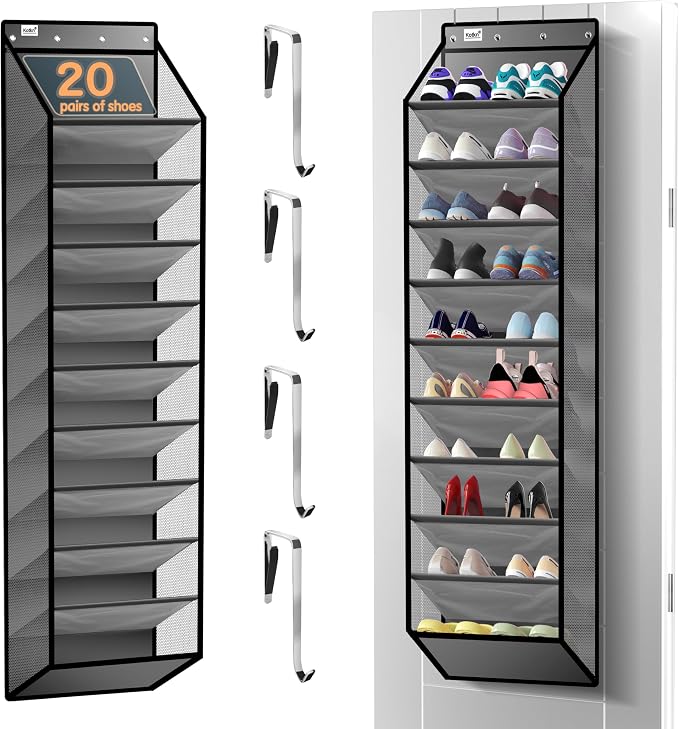 Kotkn 10 Tier Over The Door Organizer - Heavy Duty Hanging Storage Rack with Sturdy Oxford Fabric, Holds 20+ Pairs of Footwear, Boots & Sneakers, Saves 50% Closet Space (Gray) by Unknown