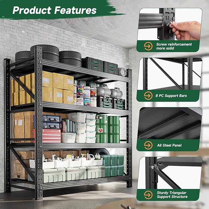 Letaya 3000LBS Storage Shelves Heavy Duty,70" H Garage Shelving Units, 4 Tier Adjustable Utility Rack Shelf,Large Metal Industrial Shelves,for Shop,Warehouse,Basement,Black (48" W x 24" D x 70" H) - Image 5