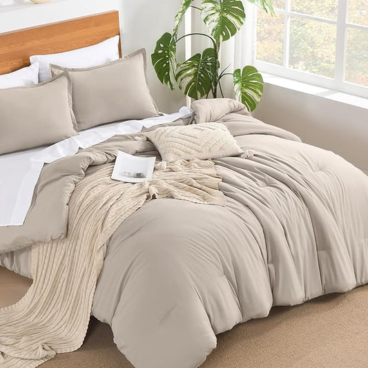 Andency Linen California King Comforter Set - 7 Pieces Bed in a Bag Cal King Bedding Comforter Sets, Summer Plain Soft Lightweight Comforter with Fitted Sheets, Flat Sheets, Pillowcases & Shams