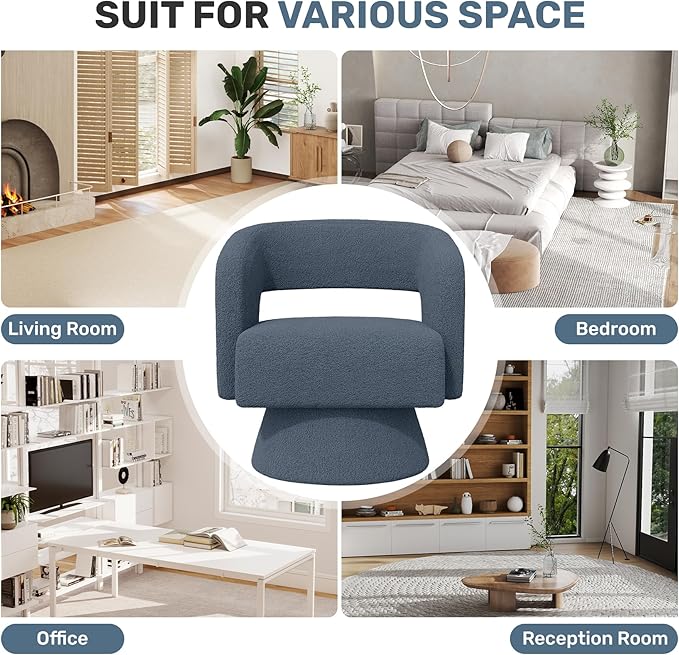 Nebuaegis Swivel Accent Chair Set of 4, Modern Comfy Teddy Barrel Chairs, Oversized Upholstered Round Arm Chair for Living Room, Bedroom, Reading Room, Blue