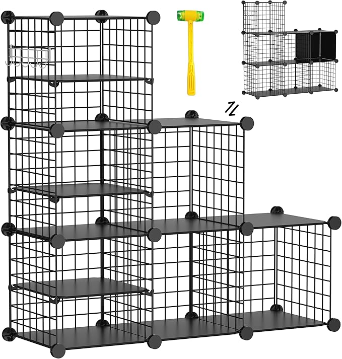 Wire Cube Storage Organizer, 6 Cubes Converted into 7 Cubes, Sturdy Metal Grids Storage Shelf Closet Shelving Units and Storage, Shelves for Bedroom LIvingroom Office by Kiivoena