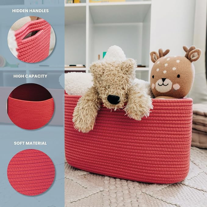 OrganiHaus Red Rainbow Basket - Colorful Woven Storage Basket for Playroom, Nursery & Classroom Decor & Toy Storage, 15x9x10 - Image 3