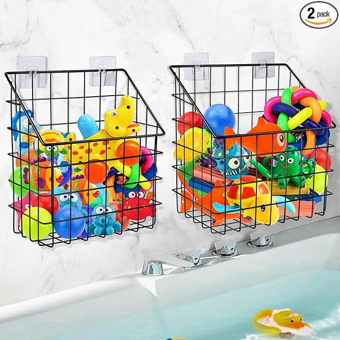 Greentainer 2 Pack Bath Toy Storage Organizer, Large Rustproof Metal Wire Basket, Wall Mounted Hanging Bathtub Holder, Bathroom Shower Caddy for Tub Toys & Toiletries by Greentainer