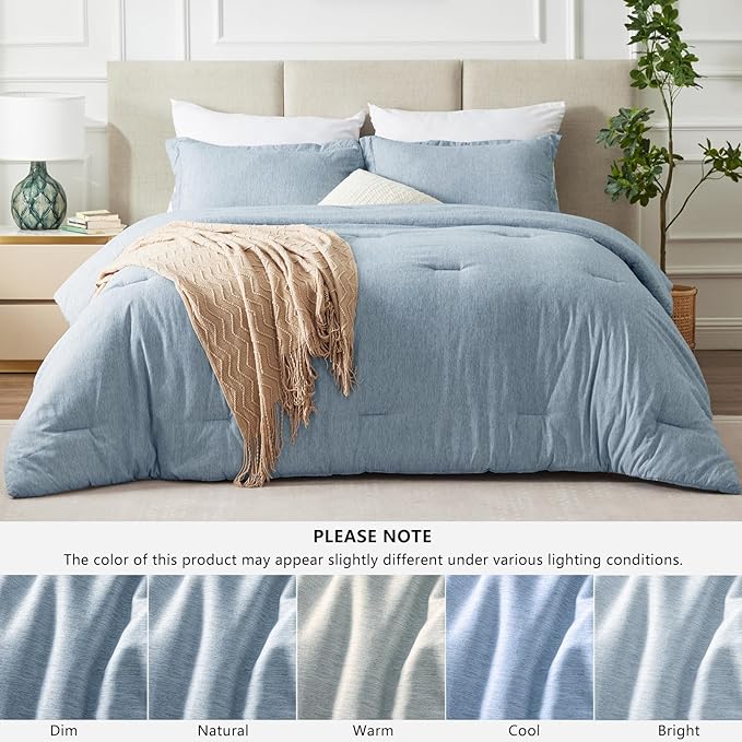 CozyLux King Size Comforter Set - 3 Pieces Blue Soft Luxury Cationic Dyeing Bedding Comforter for All Season, Breathable Lightweight Fluffy Bed Set with 1 Comforter and 2 Pillow Shams
