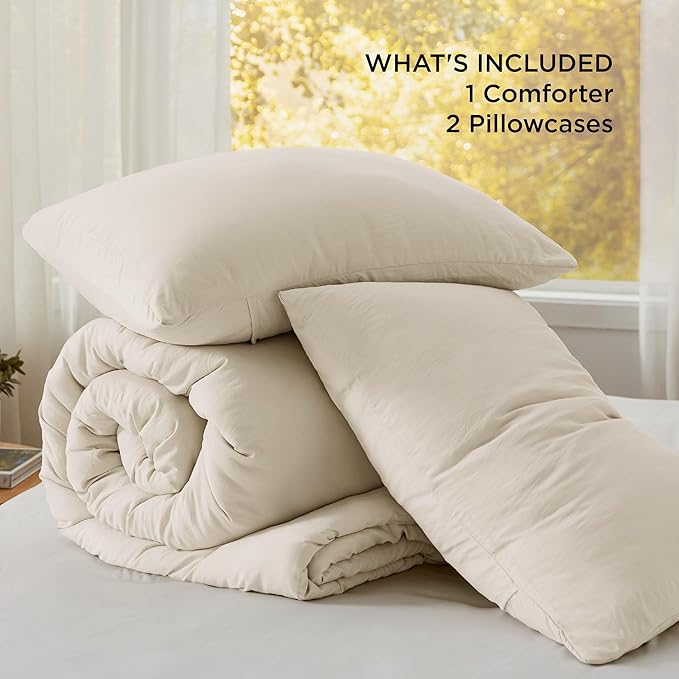 Bedsure California King Comforter Set, Cream Soft Prewashed Bedding for All Seasons, 3 Pieces GentleSoft™ Bed Set, 1 Lightweight Comforter (104"x96") and 2 Pillowcases (20"x36")