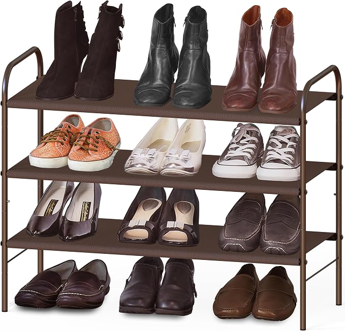 Simple Houseware 3-Tier Shoe Rack Storage Organizer, Bronze – Space-Saving Shoe Shelf, Holds 9–16 Pairs, Sturdy Metal Frame, Easy Assembly – Closet, Entryway, Bedroom Shoe Storage Solution by SimpleHouseware