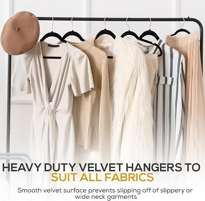 Techzoo 50 Pack New Premium Quality Velvet Hangers Ultra Thin Non Slip Adult Felt Space Saving Hangers for Closet Heavy Duty Coat Pants Jackets Dress Hangers 360° Swivel Hook Hold Upto 10 lbs Black - Image 7