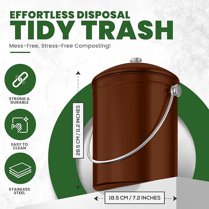 Utopia Kitchen Compost Bin for Kitchen Countertop, 1.3 Gallon Compost Bin for Kitchen with Lid, Includes 1 Spare Charcoal Filter (Copper) - Image 3