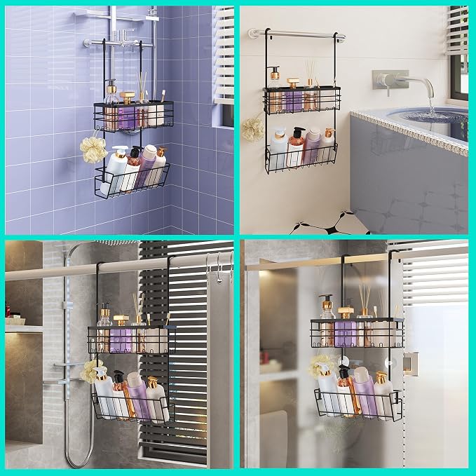 HapiRm Hanging Shower Caddy Organizer - No Drilling Shower Organizer with Inclined Shelf, Rustproof & Waterproof 304 Stainless Steel Bathroom Caddy - Black - Image 4