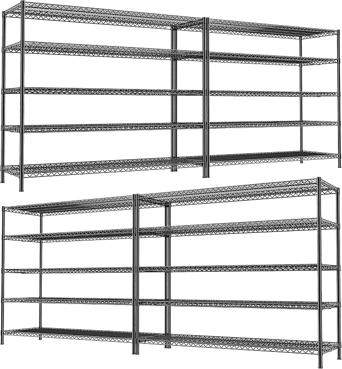 REIBII 55.5" W Storage Shelves 3200LBS Wire Shelving Unit 5 Tier Metal Shelving Heavy Duty Garage Shelving Metal Shelves for Storage Rack Adjustable Pantry Shelf, 55.5" W X 18''D X 71" H, 4PCS by REIBII