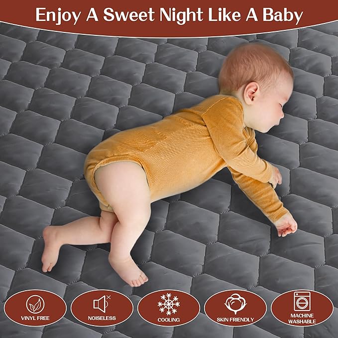 GOONIK Waterproof Mattress Protector, Noiseless King Size Mattress Pad Cover with 6-18 Inches Deep Pocket, Gray