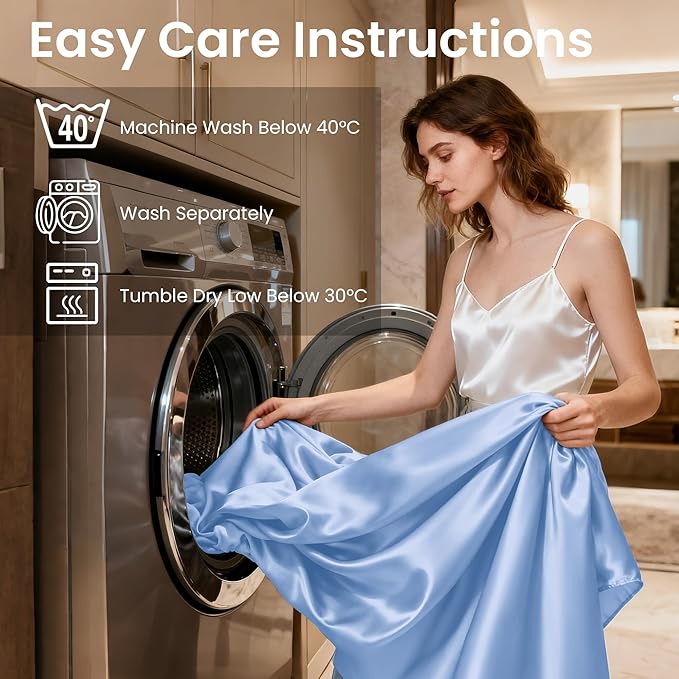 Love's cabin Satin King Sheet Sets - 4 Piece Sky Blue Silky Sheets King Size Bed with Deep Pocket, Luxury Silk Feel King Size Satin Sheet Set (1 Flat Sheet,1 Fitted Sheet,2 Pillow Cases)