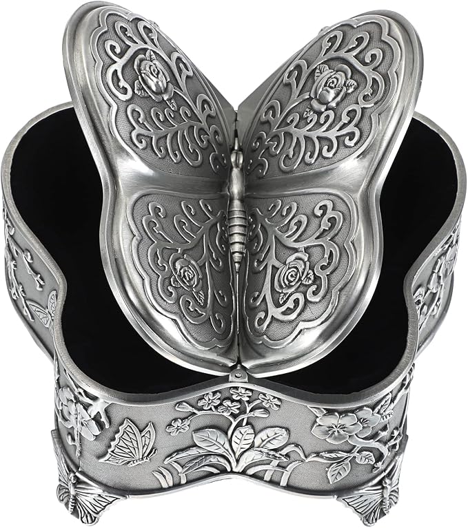 Hipiwe Antique Metal Jewelry Box Butterfly Shape Jewelry Organizer Vintage Trinket Storage Box Treasure Chest Ring Holder Earrings Necklace Storage Box Decorative Metal Box for Women, Large by Hipiwe