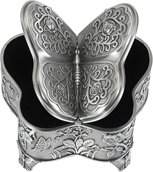Hipiwe Antique Metal Jewelry Box Butterfly Shape Jewelry Organizer Vintage Trinket Storage Box Treasure Chest Ring Holder Earrings Necklace Storage Box Decorative Metal Box for Women, Large by Hipiwe