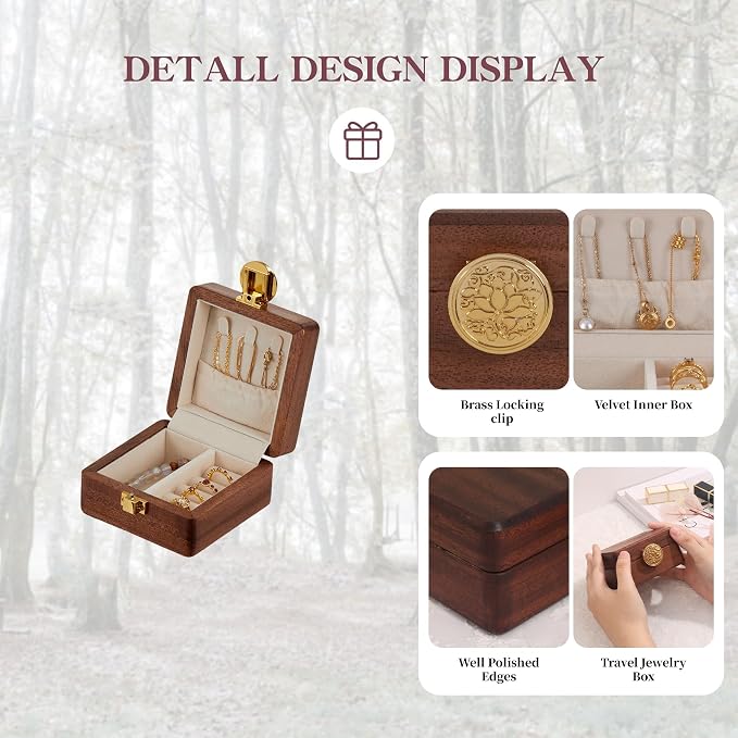 Travel Jewelry Case Wood Small Jewelry Box for Women Wood Jewelry Organizer Storage Holder For Earrings Rings Necklaces Velvet Wooden Jewelry Box With Lock - Image 4