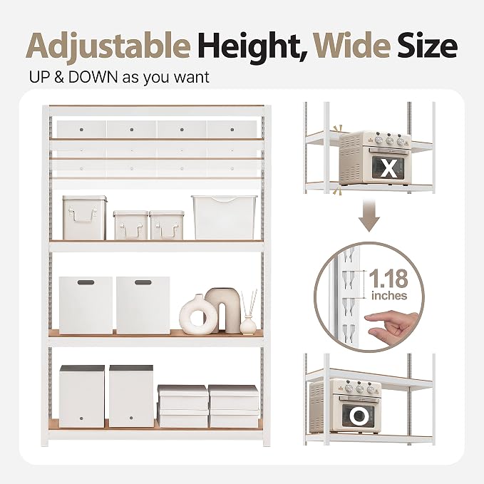 HOMEDANT House 48.1" W Deep 5 Tier Heavy Duty Garage Shelving Adjustable Metal Rack Storage Shelves Standing Shelf Unit Organizers Industrial Warehouse Basement White 1Pack - Image 9