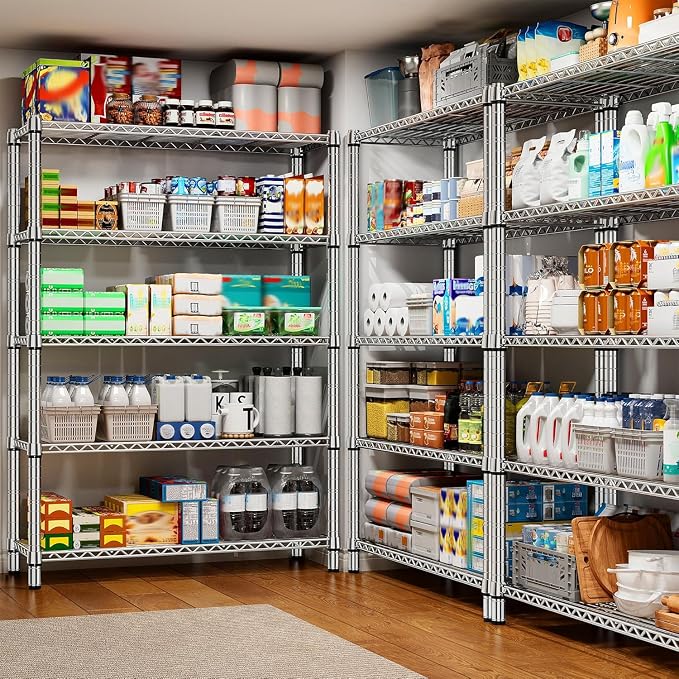 REIBII 5 Tier Metal Shelving Storage Shelves, 71''H Adjustable Wire Shelves Garage Shelving Unit for Kitchen, Pantry, Laundry Room, Warehouse, Office, 71H X 35.5W X 14D, Chrome - Image 5