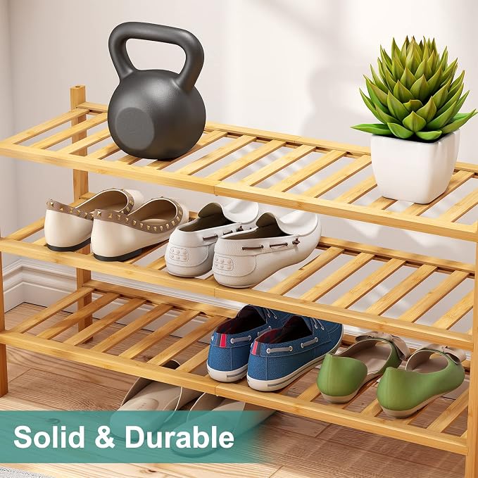 viewcare 3-Tier Long Shoe Rack, Bamboo Wood Shoe Rack for Closet, Entryway & Hallway, Stackable | Beautiful | Functional | Sturdy - Image 7