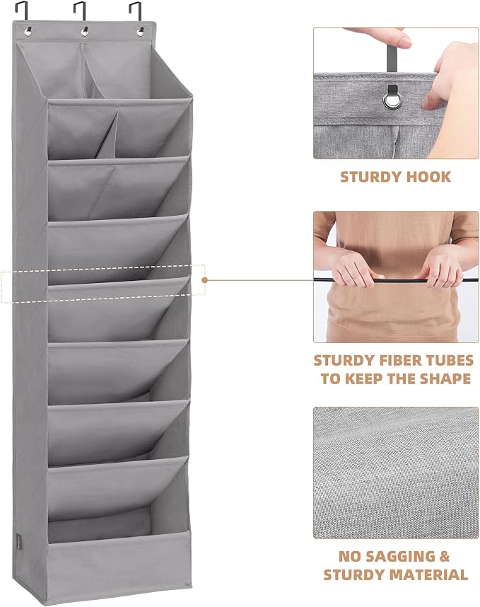 STORAGE MANIAC Over the Door Shoe Organizer Heavy-Duty Large Deep Pocket Hanging Shoe Organizer Shoe Rack Door Closet Shoe Organizer for Wall, Dorm & Narrow Door Storage Shoe Holder Grey, 2 Pack - Image 6