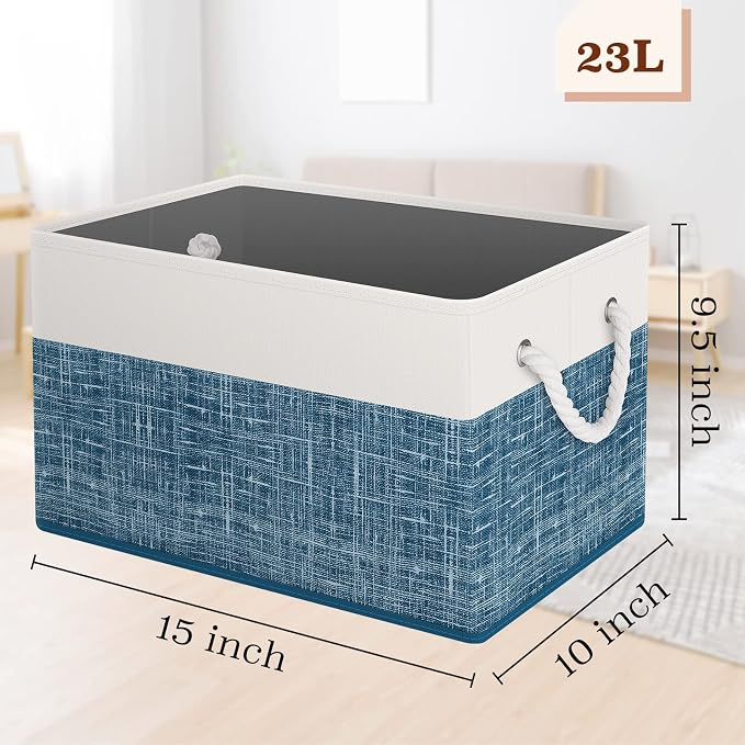 StorageTastic Storage Bin,Collapsible Storage Basket For Organizing,Large Storage Boxes With Rope Handles,Storage Containers,White & Blue,8 Pack - Image 2