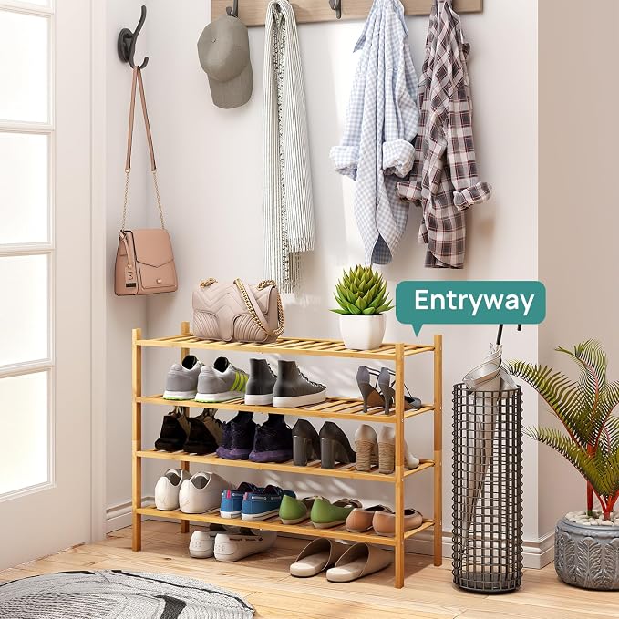 viewcare Shoe Rack, 4-Tier Long Shoe Rack for Entryway, Bamboo Wood Shoe Shelf for Closet & Hallway, Long 33IN | Beautiful | Functional | Sturdy | Durable - Image 4