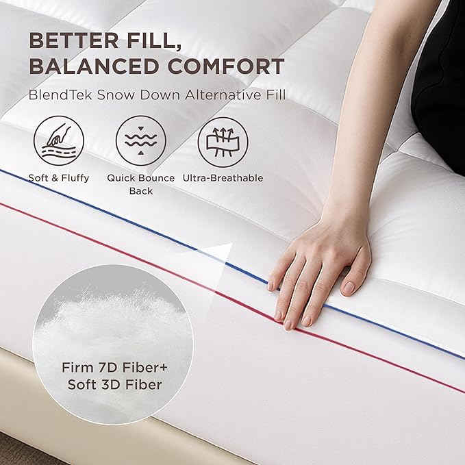 Bedsure Queen Mattress Topper - Extra Thick Mattress Pad Cover with Deep Pocket fits up to 21 Inches, Soft Pillow Top Bed Topper for Back Pain Relief, Overfilled with Down Alternative Filling, White