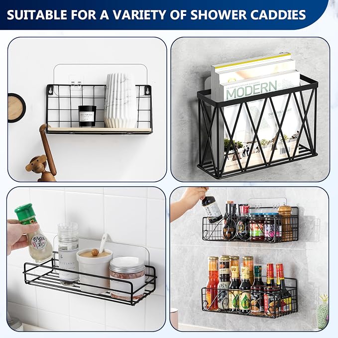 9-Pack Shower Caddy Adhesive Replacement, Transparent Adhesive Hooks Stickers, Strong Hook Strip for Shower Caddy Basket Shelf, Soap Holder, Bathroom Storage Corner Shelves, Kitchen Racks - Image 8