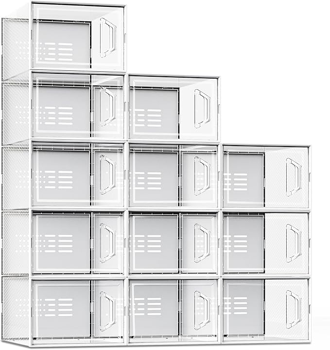 SEE SPRING XX-Large Shoe Storage Box Fit Size 14, Clear Plastic Stackable Shoe Organizer for Closet, Space Saving Sneaker Shoe Rack Containers Bins Holders for Entryway, 12 Pack Clear by SEESPRING