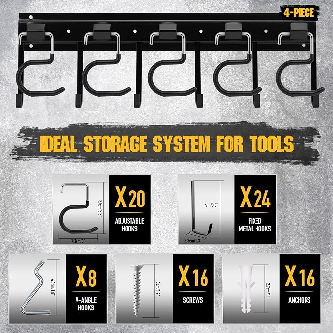 ELEAD 68'' All Metal Adjustable Garden Tool Organizer: Garage Tool Organizer Wall Mount with Black Hooks, Garage Organizers and Storage, Tool Hangers for Shed - Image 4