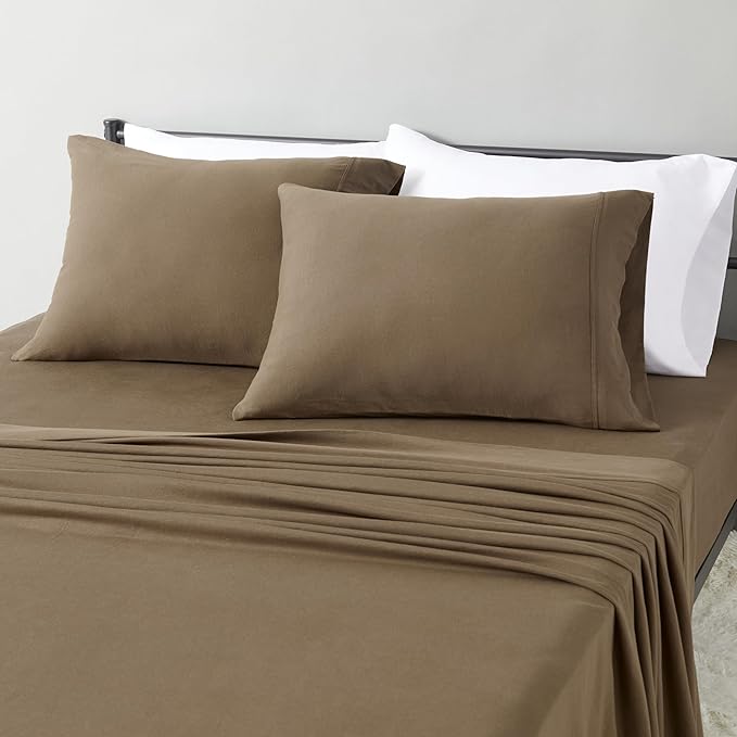 Amazon Basics 100% Cotton Jersey Bed Sheet Set, Full, Brown, Solid