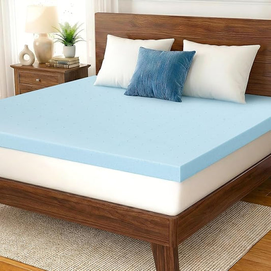 Twin XL XL Mattress Topper, 2 Inch Gel Memory Foam, Balanced Comfort, Pressure Relief, Ventilated Breathable Design, CertiPUR-US Certified, Blue