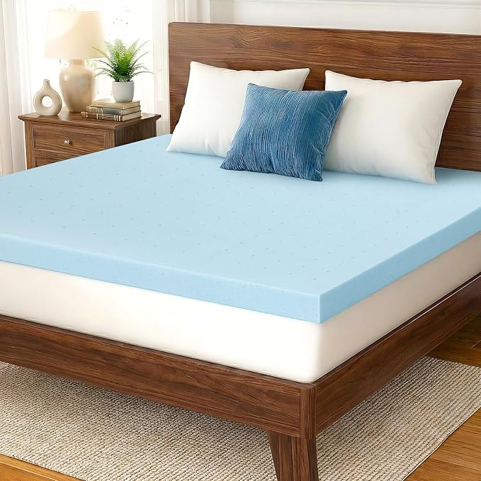 Full Mattress Topper, 3 Inch Gel Memory Foam, Extra Cushioning, Pressure Relief, Ventilated Breathable Design, CertiPUR-US Certified, Blue