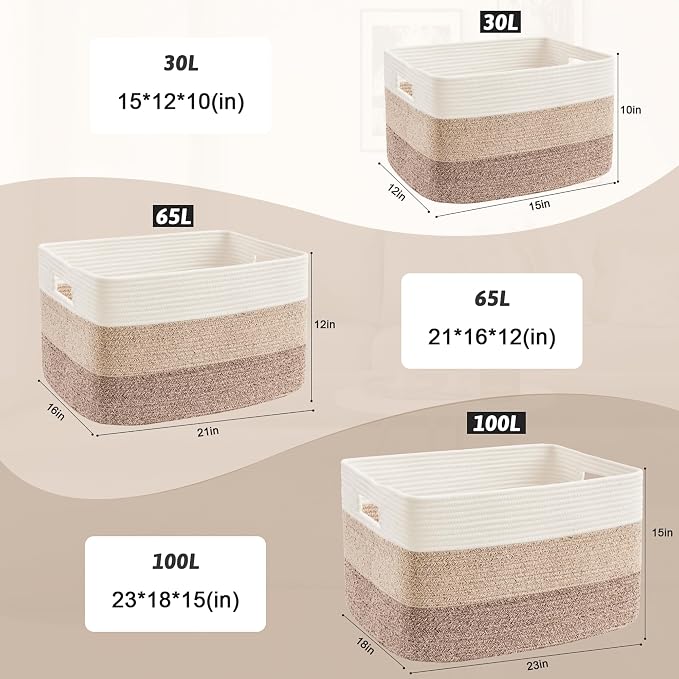 Artfeel Blanket Basket,Rectangle Woven Baskets for Storage,65L Laundry Basket for Decorative Nursery Blanket,Toys,Dirty Clothes and Magazine in Shelves,Baby Room,and Living Room - Image 5