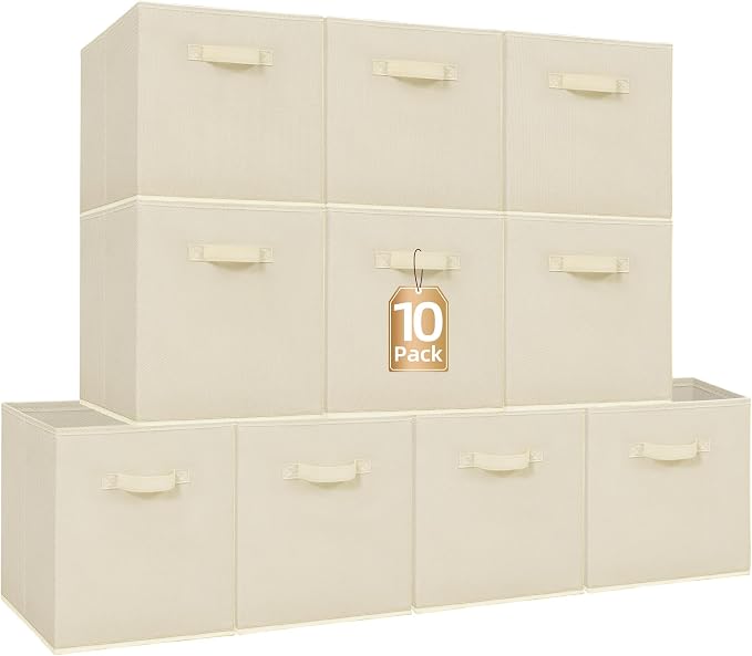 STORAGE MANIAC Storage Cubes, 13 Inch Collapsible Storage Bins with Handles, 10 Pack Fabric Foldable Bins for Organization, Durable Storage Bins for Closet, Shelves, Offices, Toys, 10-Pack Beige by STORAGEMANIAC