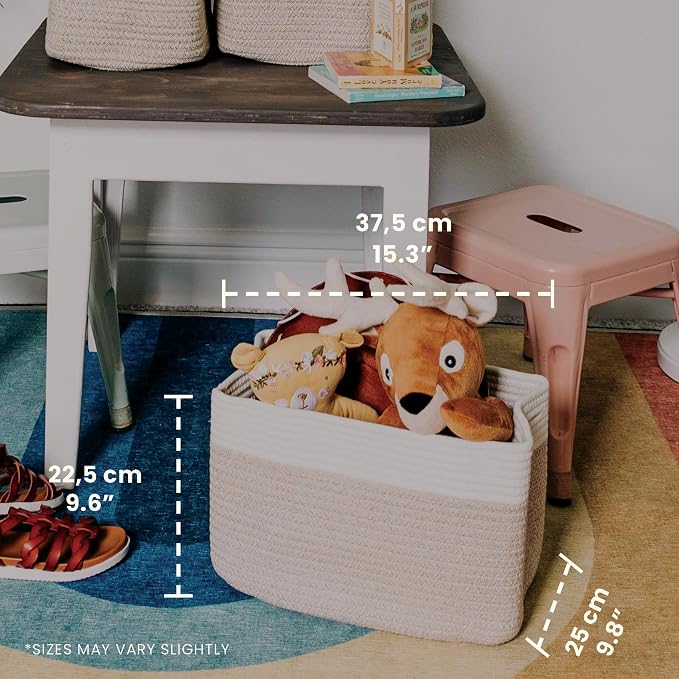 OrganiHaus Cotton Rope Basket for Shelf - Woven Storage Basket for Organizing, Closet & Toy Storage - Light Honey/Off-White - 15x9x10 - Image 2