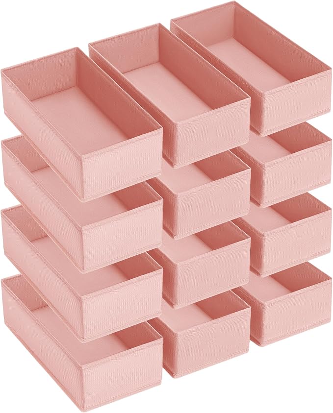DIMJ Drawer Organizer Clothes - Underwear Organizer Small Sock Organizer Closet Organizers and Storage Box Dresser Drawer Dividers for Baby Clothes,Bra,Socks, Belt, Tie, Set of 12, Pink - Image 9