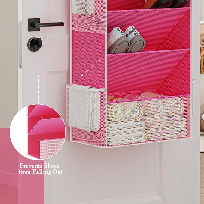 Criusia Shoe Storage, Over the Door Shoe Organizer, Hanging Closet Shoe Storage with Large Deep Pockets, Fits 16–24 Pairs of Sneakers, Sandals, Boots, Pink - Image 6