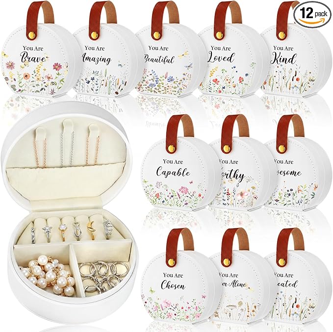 Kacctyen 12 Pieces Travel Wildflower Jewelry Case Bulk Mothers Day Church Gifts Mini Leather Bridesmaid Jewelry Gift Box Wildflower You Are Amazing Loved Party Favor for Secretary Leather Travel Case by Kacctyen
