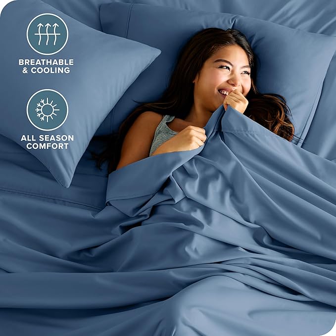 Bare Home Twin Sheet Set - 1800 Ultra-Soft Microfiber Twin Bed Sheets - Double Brushed - Deep Pockets - Easy Fit - 3 Piece Set - Bedding Sheets & Pillowcases (Twin, Coronet Blue)