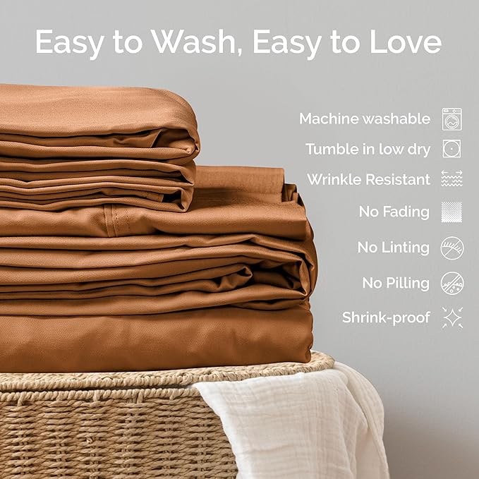 Viscose Bamboo Sheets Queen Size 4PC Set - Cooling Bedding for Hot Sleepers with Moisture Wicking Technology - Silky Soft 18 Inch Deep Pocket - Almond 60"x 80"